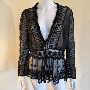 A'Reve Black Sheer Lace Long Sleeve, Scalloped Gothic Romance, Self-Portrait